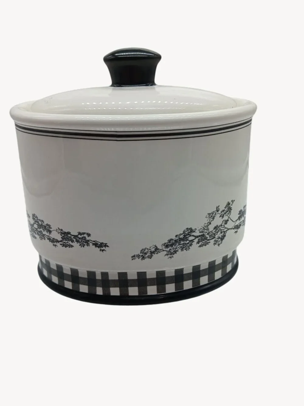 Vintage Waverly County Life Ceramic Lid Container Black White Toile Small Bath